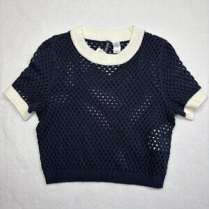 H&M Divided Navy Blue Crochet Knit Crop Top Cottagecore Festival Chic Coastal XS